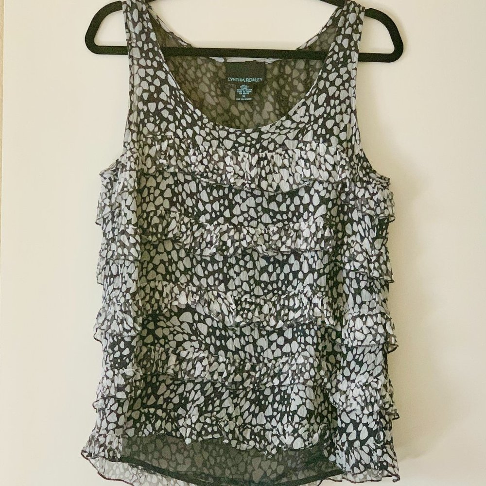 Black and White Silk Sleeveless Cynthia Rowley Top